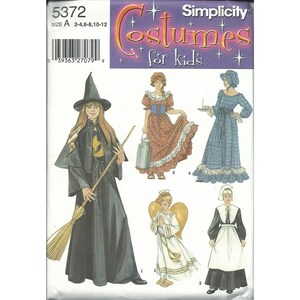 Simplicity Sewing Pattern 5372 Pioneer Girl Angel Witch Pilgrim Costumes Size 2-12