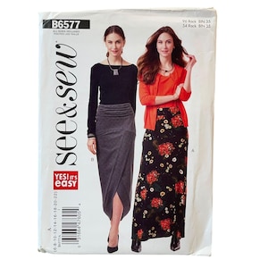 Molde de costura para saia longa e envolvente feminina Butterick See Sew B6577, tamanhos 6 a 22