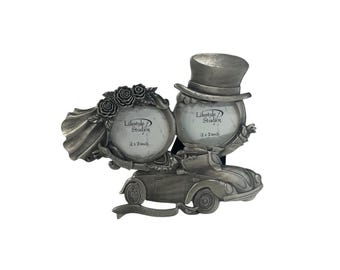 Lifestyle Studios Just Married Wedding dubbele fotolijst Tinnen bruid bruidegom auto
