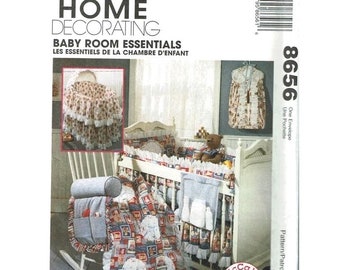 McCalls Sewing Pattern 8656 Nursery Headboard Ruffle Diaper Stacker Laundry Bag Caddy Quilt Bassinet Cover