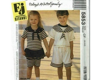 McCalls Sewing Pattern 5853 Childs Top Shorts Size 4 5 6 Knit Fabrics