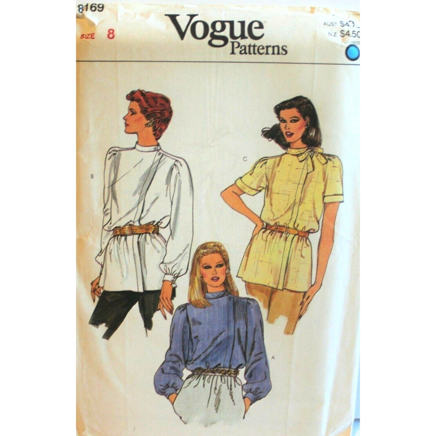 7445 Vogue 1989 Vintage Sewing Pattern Misses' Blouse Size 6-8-10 