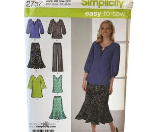 Simplicity 2737 Misses Plus Size Pants Skirt Tunic Top Pattern BB 20W-28W FF