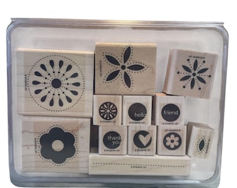 Stampin' Up! In the Spotlight Wood Mounted Rubber Stamp Set 12-Piece Floral