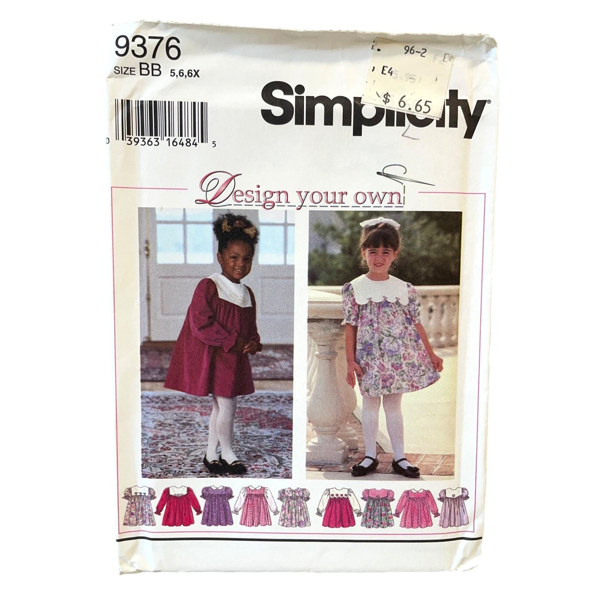 Simplicity Sewing Pattern 9376 Peter Pan Collar Dress Girls Size 6-6X ...