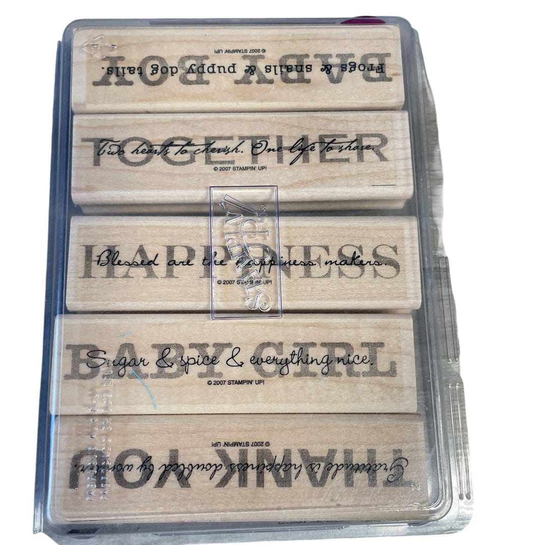 Stampin' Up! Wood Mounted Rubber Stamp Set 'baby Boy' Sentiment 5-piece ...