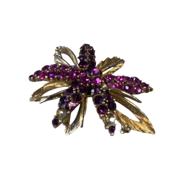 Broche Vintage Dorée Avec 3 Pierres Violettes - Bijou Fantaisie Ancien