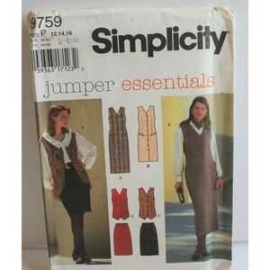 Simplicity 9759 Sewing Pattern Jumper Vest Skirt Size 12-16 Factory Folded Uncut