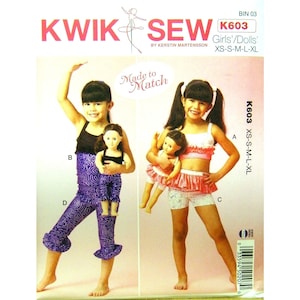 Kwik Sew Sewing Pattern K603 Made to Match Girl and Doll Clothes Size XS-XL