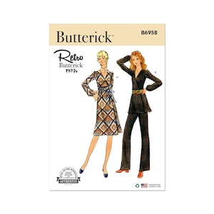 Butterick Retro 1970s Sewing Pattern B6958 Wrap Dress Tunic Pants Sizes 18-26