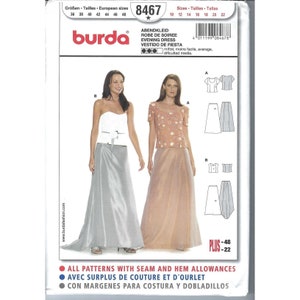 Op de afbeelding: Burda naaipatroon nummer 8467 voor een avondjurk. Het patroon bevat instructies voor een strapless top en een lange rok met sleep. Het patroon is verkrijgbaar in maten 36 tot 48 en 10 tot 22.