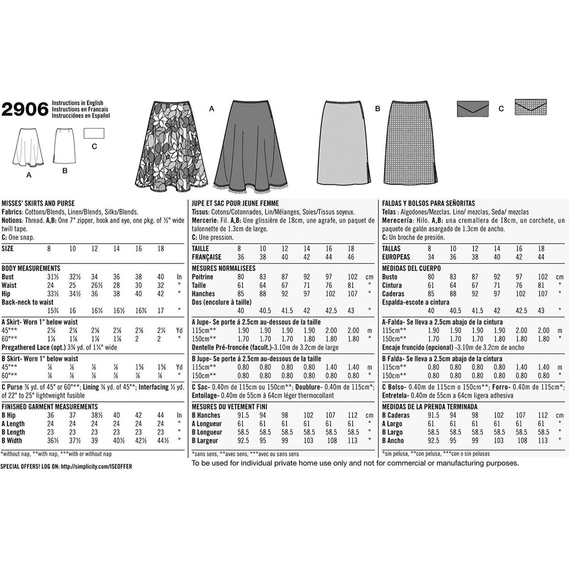 Simplicity Sewing Pattern 2906 Skirt Purse Misses Size 8-18 - Etsy