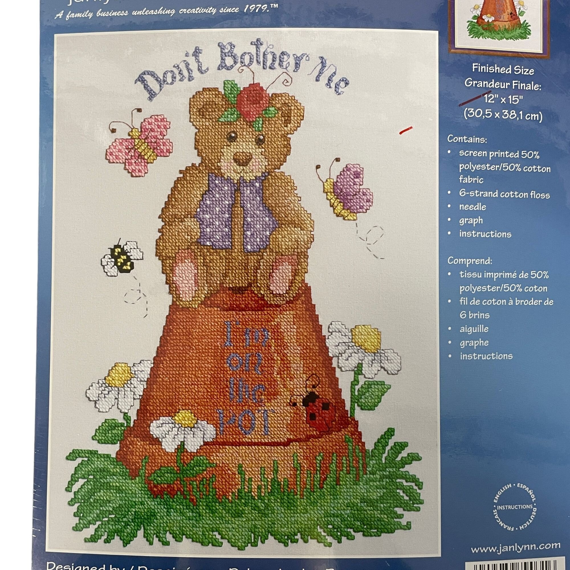 Janlynn Stamped Cross Stitch on the Pot Honey Bear Complete