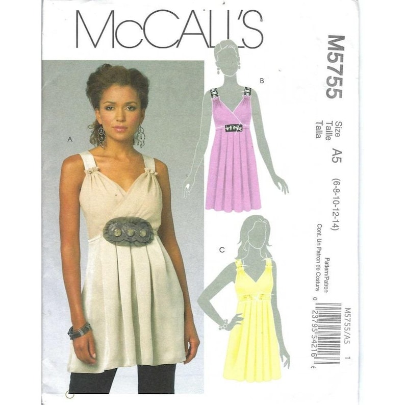 Mccalls Sewing Pattern 5755 Top Tunic Pleated Summer Misses Size 6-14 ...
