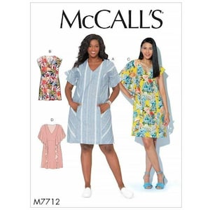 McCalls Sewing Pattern 7712 Pullover Dress Pockets Size XS-XL