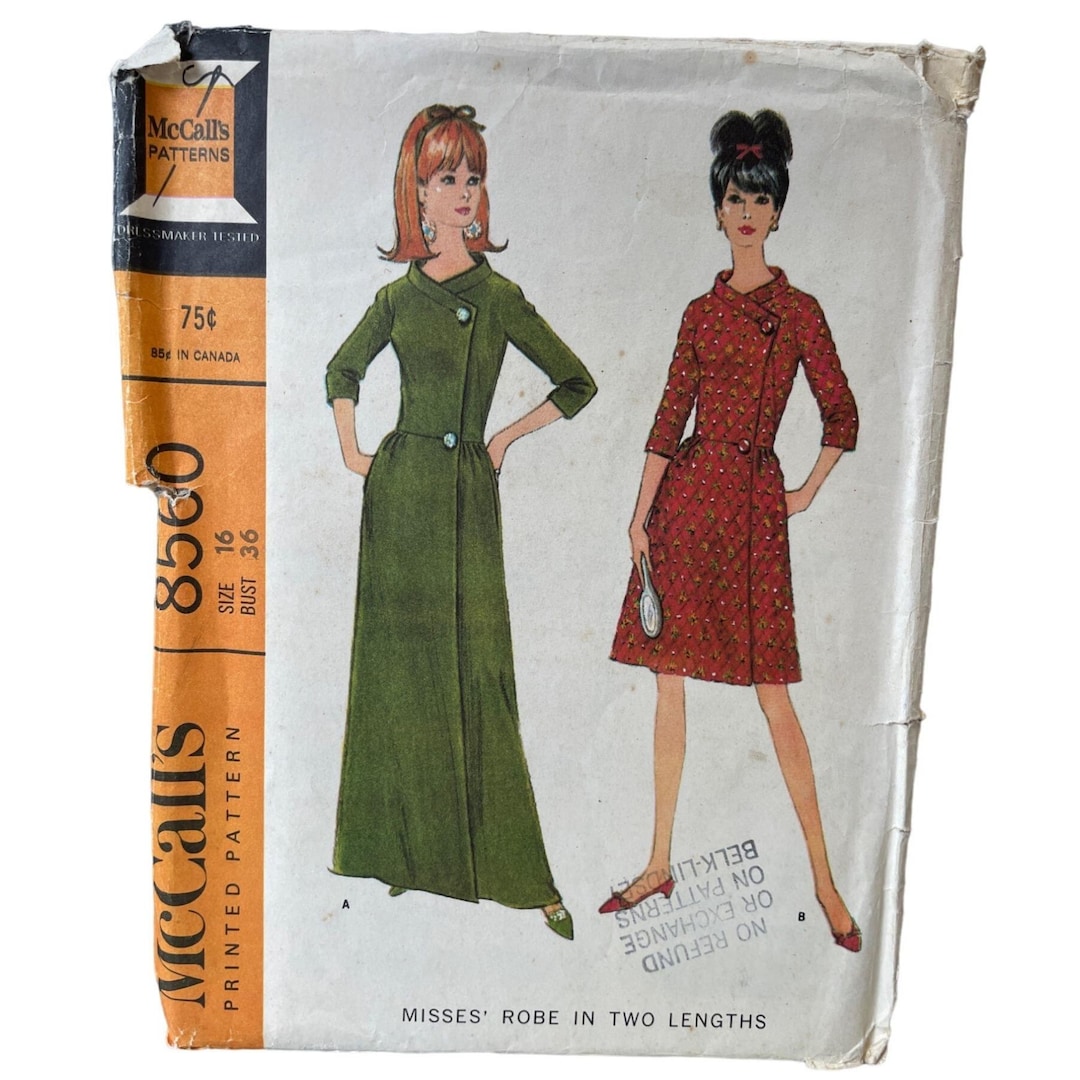 Mccall's Robe Pattern Mccalls Sewing Pattern 8560 Robe Short Long Misses Size 16 Vintage ...