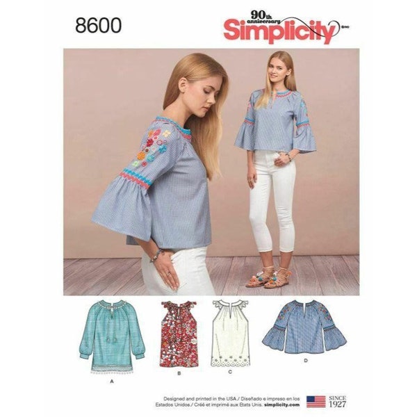 Simplicity Sewing Pattern 8600 Misses Top Blouse Size 14-22 Boho Peasant