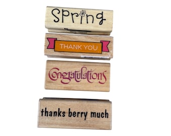 Spring & Thank You Congratulations Thanks Berry Much Rubber Stamps Set Of 4