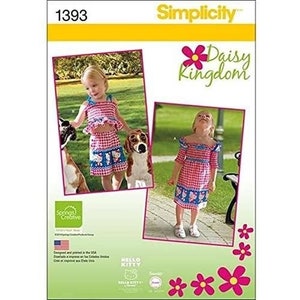 Semplicità Cucito Modello 1393 Bambini Vestito Top Pantaloncini Borsa Fascia A (1/2-1-2-3-4)