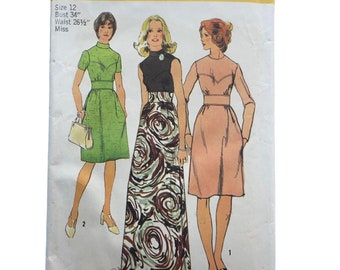 Simplicity Sewing Pattern 5236 Dress Two Lengths Size 12 Vintage 70s