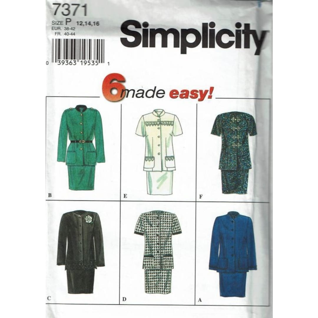 Simplicity Sewing Pattern 7371 Suit Coat Skirt Misses Petite Size 12-16 ...