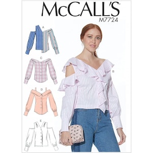 McCalls Sewing Pattern 7724 Misses Tops Cold Shoulder Size 14-22