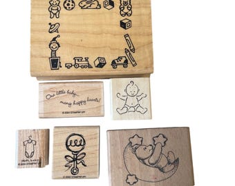 Assorted Stampin Up! Wood-Mounted Rubber Stamps Baby Themed Set