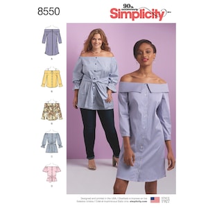 Simplicity 8550 Misses Off-The-Shoulder Toppar & Klänningar Sömnadsmönster Storlek 10-18