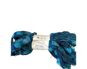 Red Heart Boutique Ascot Yarn Lavish Blue Super Bulky Ruffle Ribbon 3.5oz 46yd