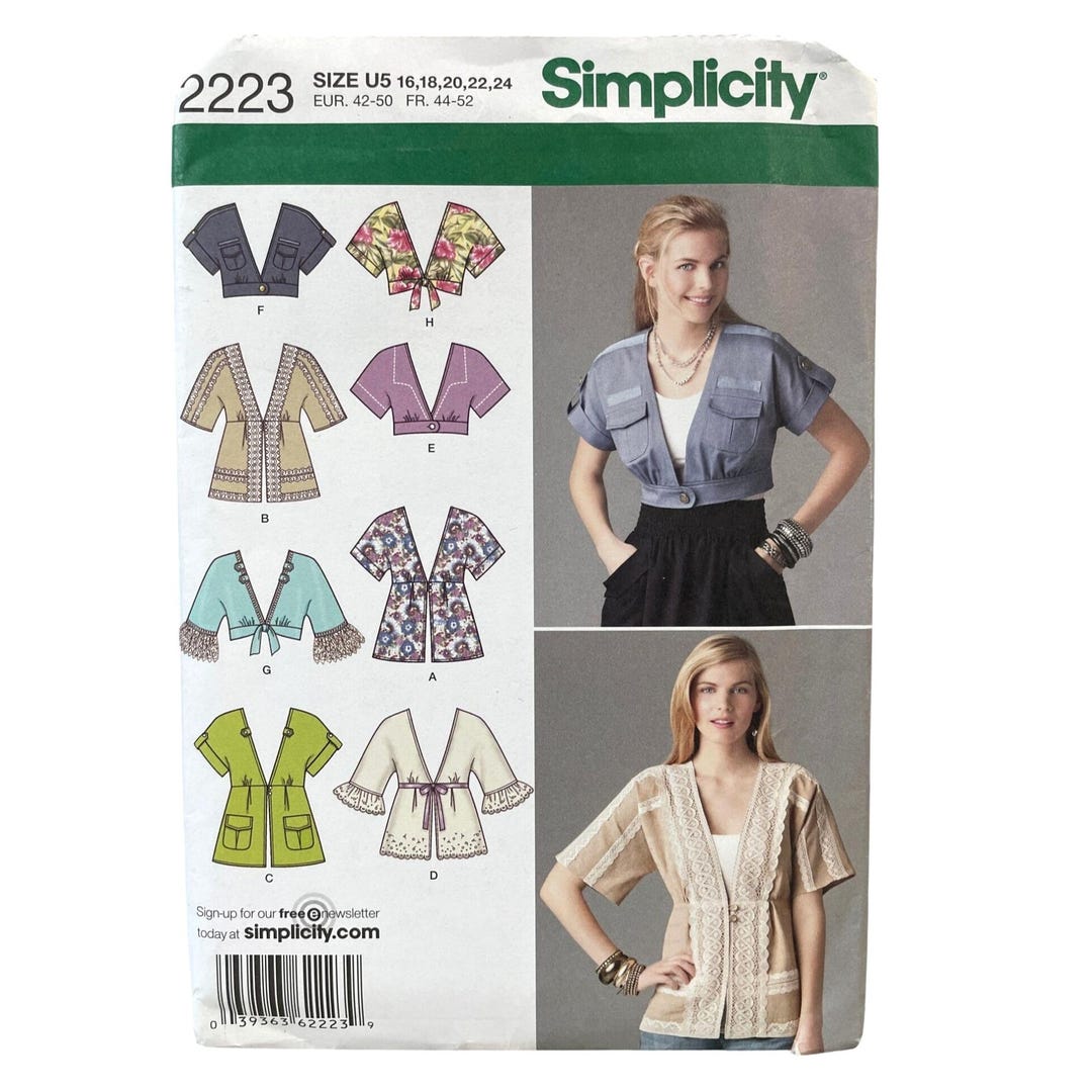 Simplicity Sewing Pattern 2223 Jacket Cropped Misses Size 16-24 - Etsy