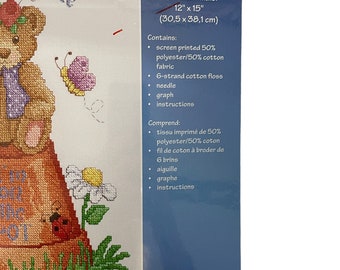 Janlynn Stamped Cross Stitch on the Pot Honey Bear Complete