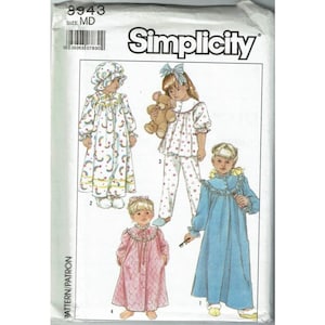 Simplicity Sewing Pattern 8943 Nightgown Pajamas Robe Hat Childs Size 3-4