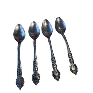Lot de 4 cuillères à café en relief de roses et de feuilles du Japon, vintage, en acier inoxydable