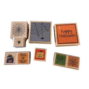 Halloween-Themed Rubber Stamp Set With Spider Web Pumpkin Designs