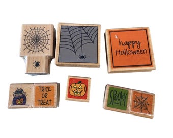 Juego de sellos de goma con temática de Halloween y diseños de calabazas y telarañas