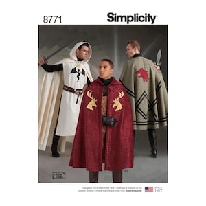 Simplicity Sewing Pattern 8771 R11596 Unisex Fantasy Cape Tabard Costume