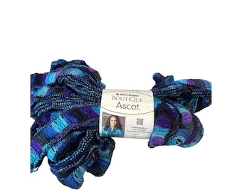 Red Heart Boutique Ascot Yarn Lavish Blue Purple Frilly Ribbon 1943