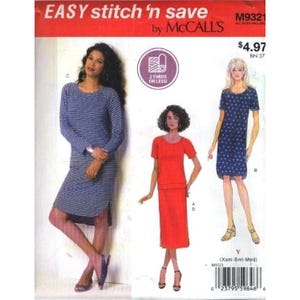 McCall&#39;s Sewing Pattern M9321 Easy Stitch n Save Misses Dress Size XS-M