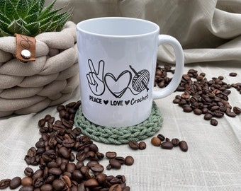 Becher Häkeln Geschenk, Tasse Strickerin,  Kaffeetasse Häkeln Nadeln Strick, Hobby Kaffeebecher,  Becher Geschenkidee