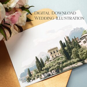 Benutzerdefinierte Hochzeit Ort Illustration Digital Download maßgeschneiderte herunterladbare digitale Datei für Hochzeit Briefpapier Aquarell Kunst