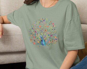 Colorful Peacock T-Shirt | Summer Tee for Her