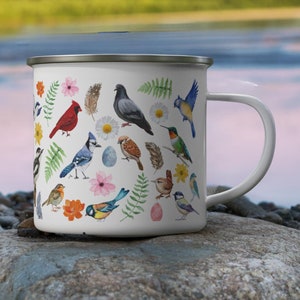 Bird Nerd/ Bird Lover Cottagecore Camping Mug | Cute Birds Enamel Coffee/ Tea/ Hot Cocoa/ Cereal/ Soup Mug | Gift for Nature Lover
