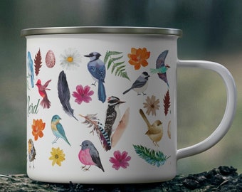 Taza de camping con pájaros / Regalo para observar aves