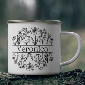 Personalized Floral Camping Mug: Custom Name Enamel Mug