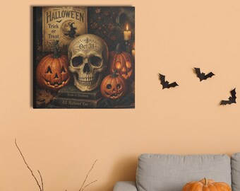 Vintage Halloween Canvas Wall Art, Gothic Halloween Decor, Spooky Autumn Wall Art