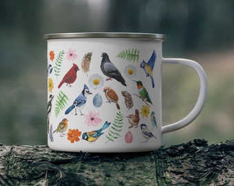 Bird Nerd/ Bird Lover Cottagecore Camping Mug | Cute Birds Enamel Coffee/ Tea/ Hot Cocoa/ Cereal/ Soup Mug | Gift for Nature Lover