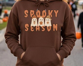 Spooky Season Ghost Hoodie, Cute Halloween Sweatshirt, Fall Ghost Hoodie, Autumn Halloween Gift