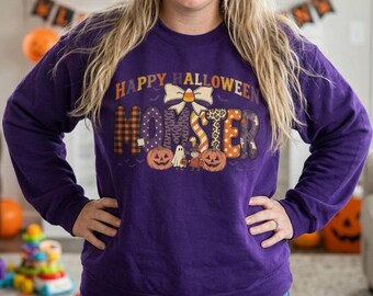 Momster Halloween Sweatshirt, Cute Spooky Mom Shirt, Retro Halloween Sweater