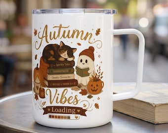 Autumn Coffee Mug, 10 oz Insulated Fall Mug, Cozy Pumpkin Travel Cup