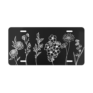 Hand Drawn Flowers Car Tag | Minimalist Floral License Plate | Gift for Mom, Daughter, Sister, Mom, Wife, Coworker